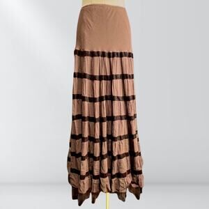 Vintage 90s Avenue Montaigne Paris French Velvet Striped Maxi Skirt With Tulle